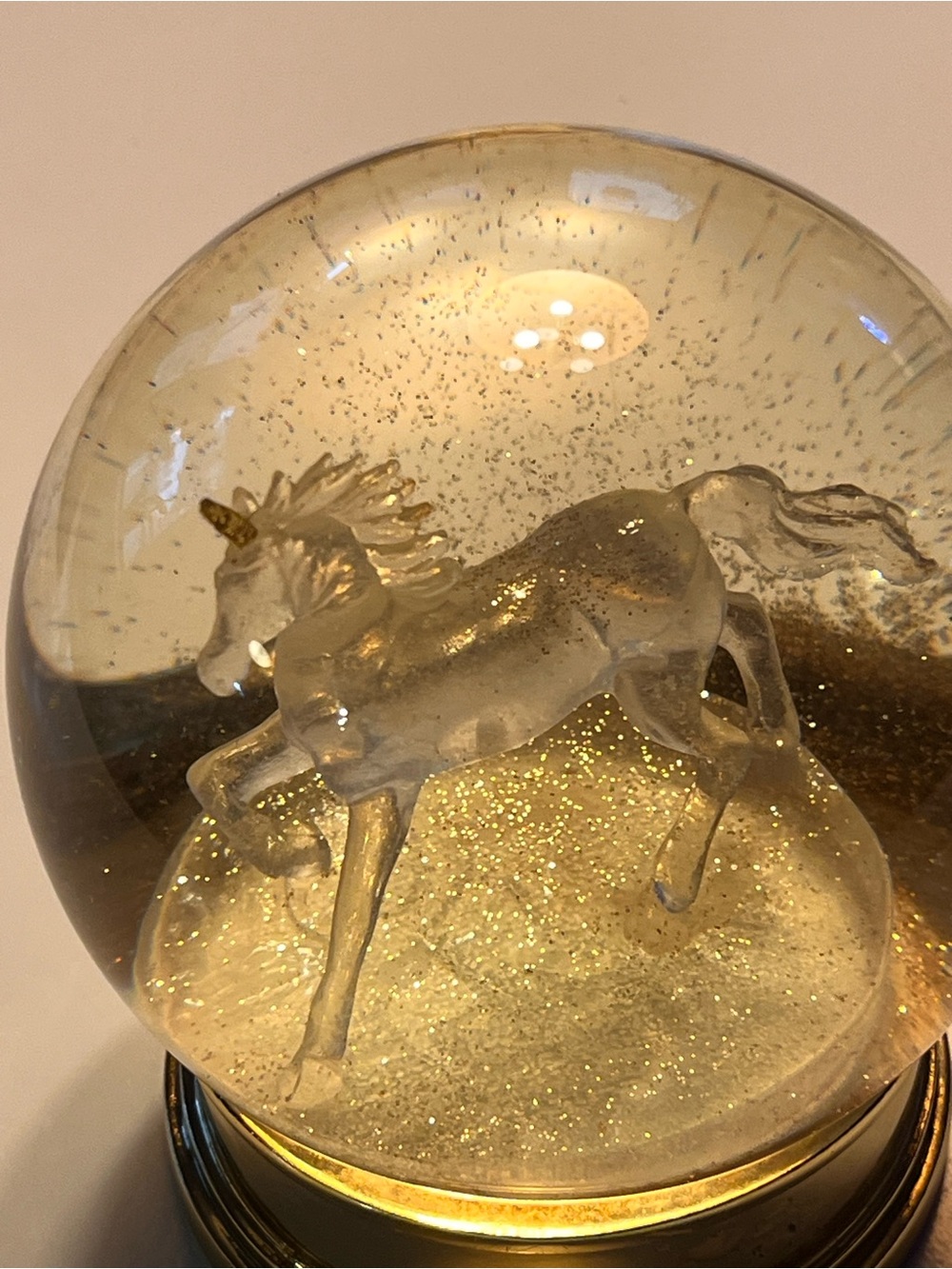 Gold Glitter Unicorn Glass Snow Globe - Clear and Gold